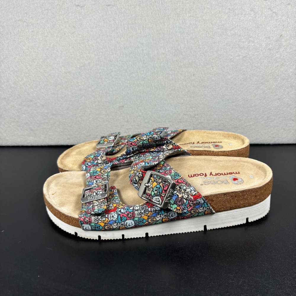 BOBS Skechers Womens 8M Dog Lover Print Memory Foam Comfort Slides Sandals Shoes